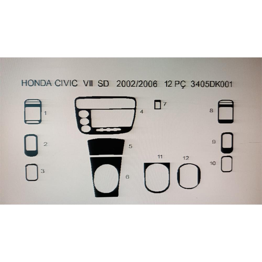 Honda Cıvıc 2002 - 2006 Arası 10 Parça Karbon Desen Torpido Kaplama