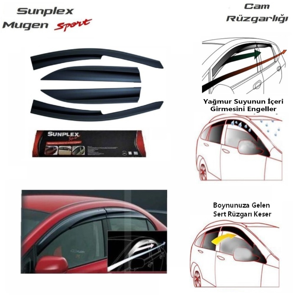 Kıa Sorento 2007 ve 2014 Arası Mugen Sport Style Cam Rüzgarlığı Ön Arka Takım 4'lü