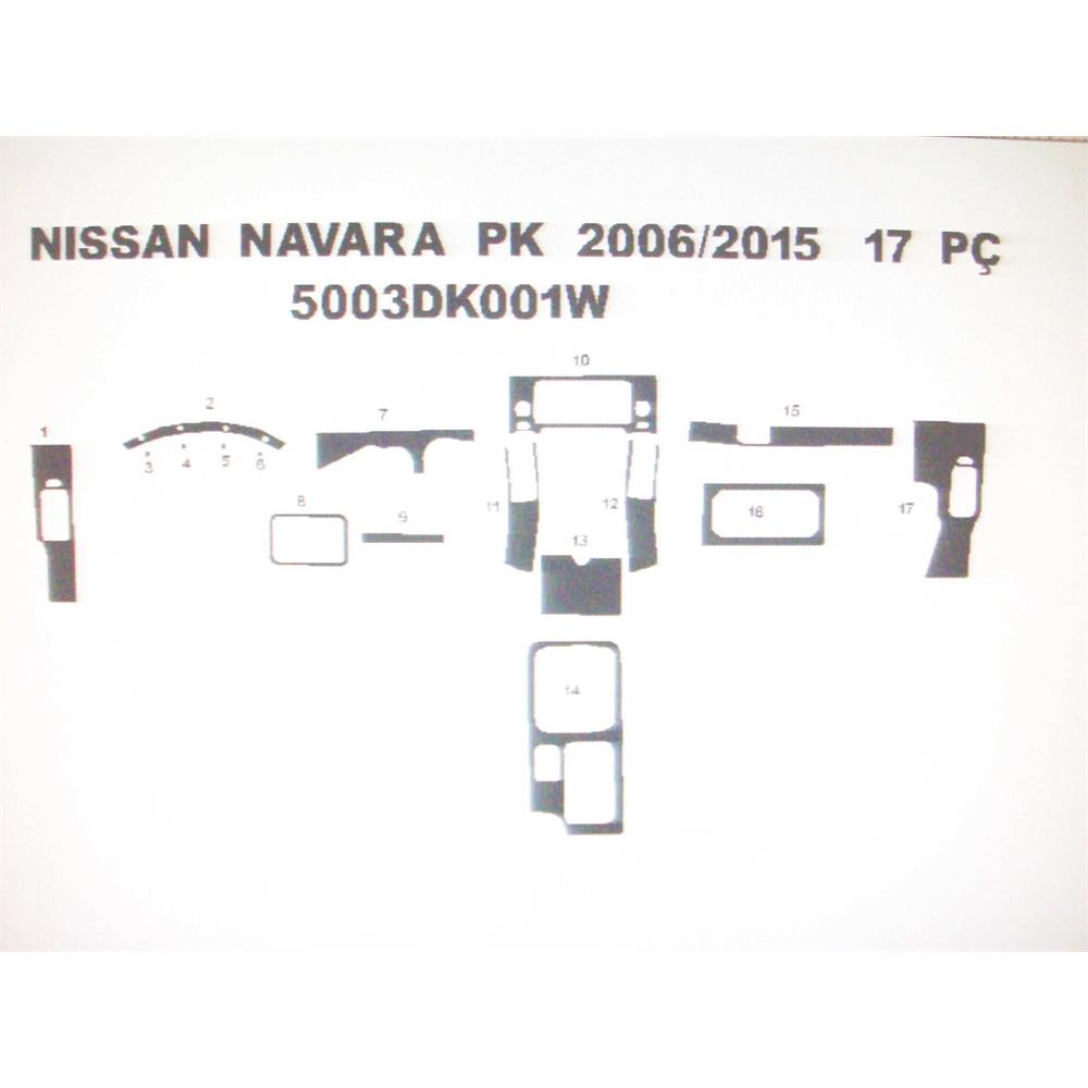 Nissan Navara 2006 Sonrası 17 Parça Karbon Desen Torpido Kaplama